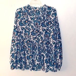 Loft Paisley Split Neck Peplum Blouse, SZ L, Whisper White